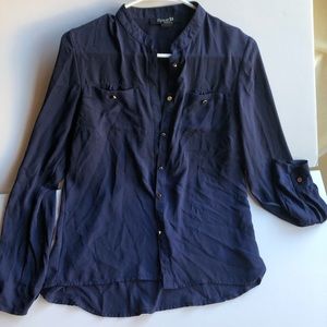 Navy blue blouse with gold shade buttons